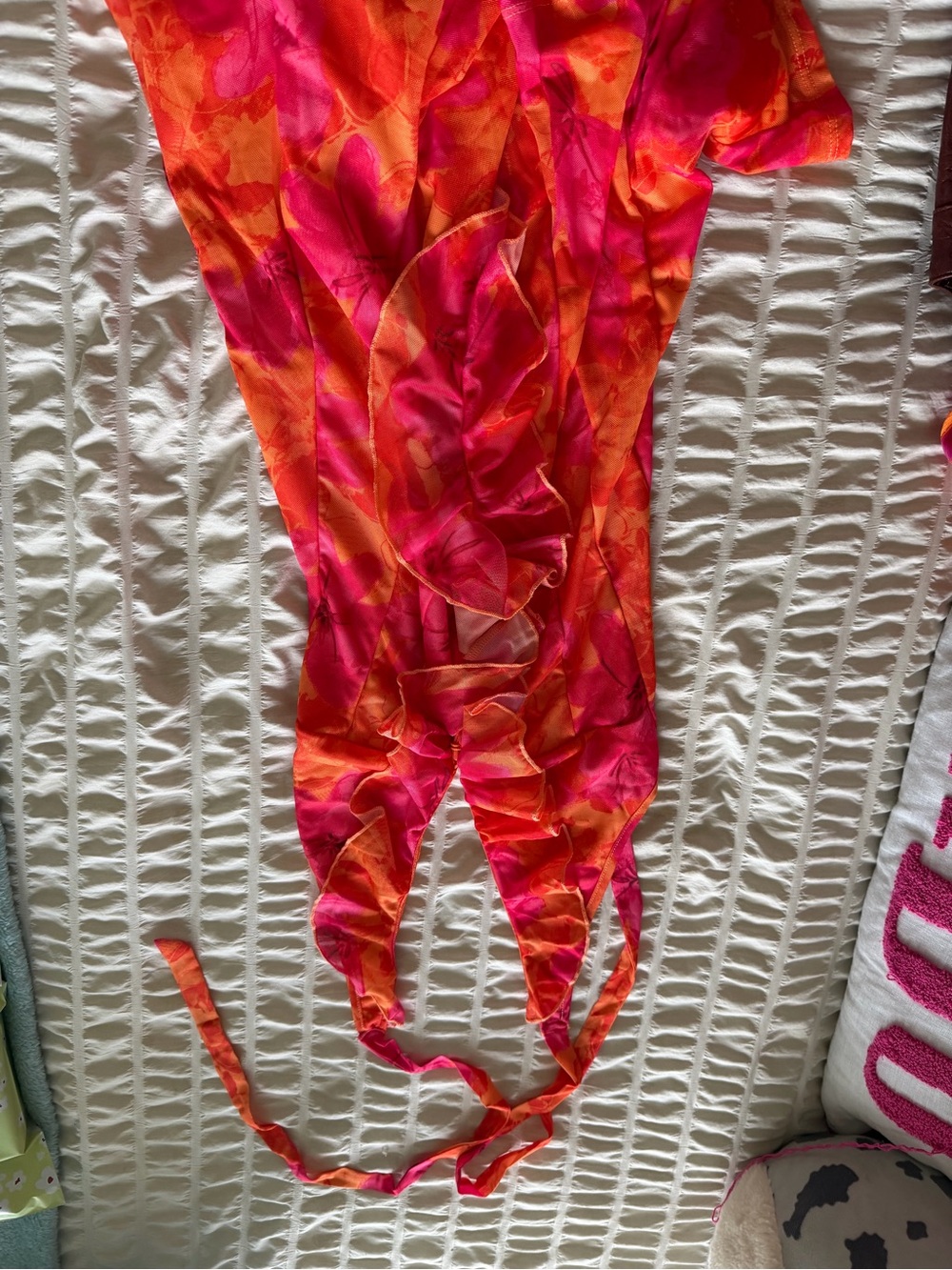 Ruffled Mini Dress in Pink & Orange